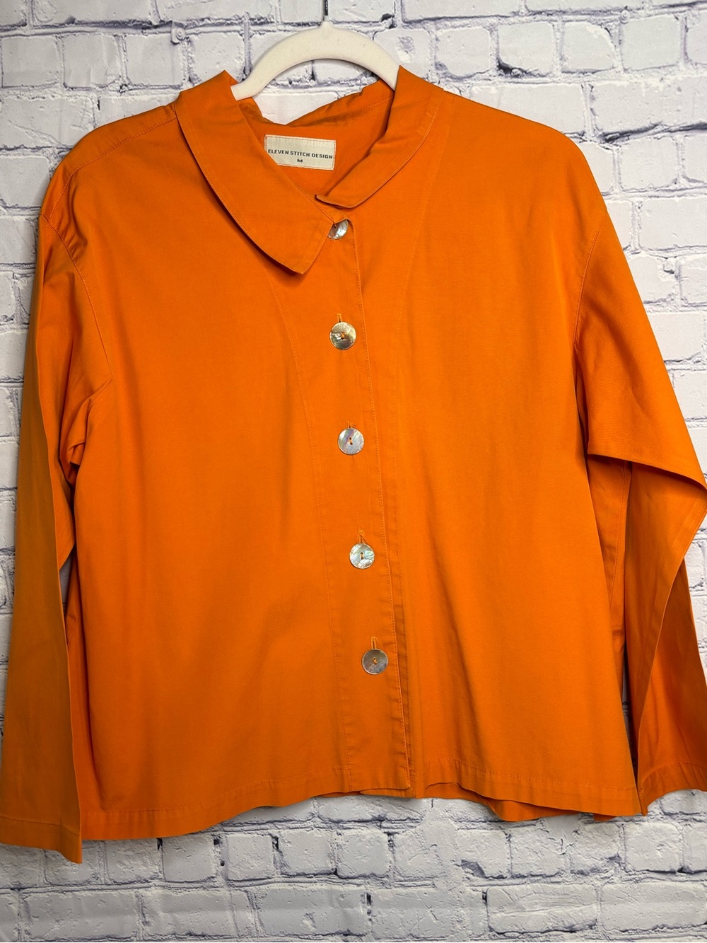Eleven Stitch Design Orange Oversized Lagenlook Boho Cotton Shirt Jacket M